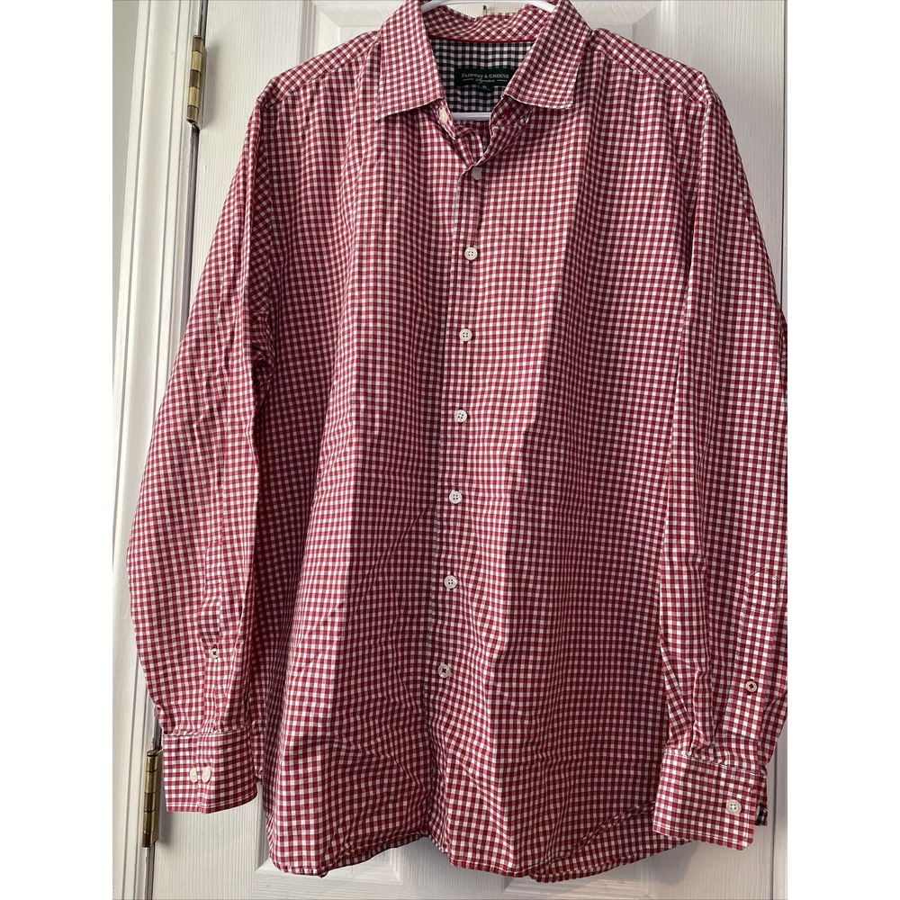 Fairway & Greene Mens Button Up Shirt Cotton XLarge Red White Check Long Sleeve - Picture 3 of 16